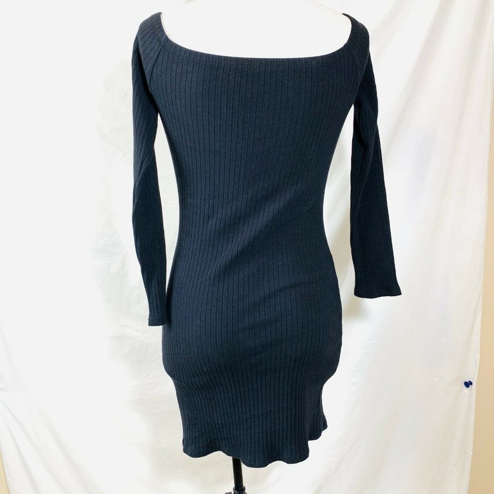 Fashionnova Black Dress Size Large Ribbed Knit Long Sleeve Off Shoulder - Picture 6 of 12